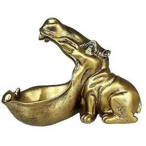 Hippo Statue, Resin Hippo Sculpture, Fun Candy Tray & Key Bowl, Large Mouth Desktop Art, Unique Home Decor & Novel Gift Idea