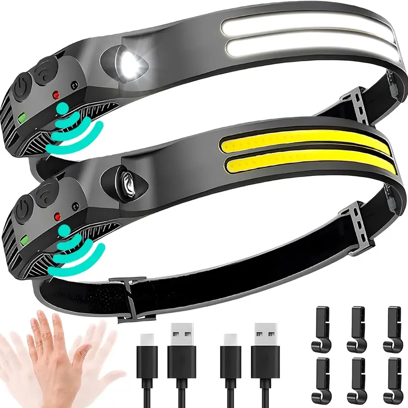 Rechargeable LED Headlamp for Adults with Headband - 230° Beam, Motion Sensor, High Lumens Flashlight, Portable, Gift-Ready, Environmentally Friendly for Fishing & Hiking, Extended Use Outdoor Sports Light