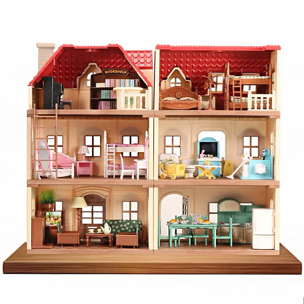 3-Story DIY Villa Doll House Playset with Furniture, Miniature Scene Model Toy, Ideal for Kids Ages 3+, Christmas & Birthday Gift