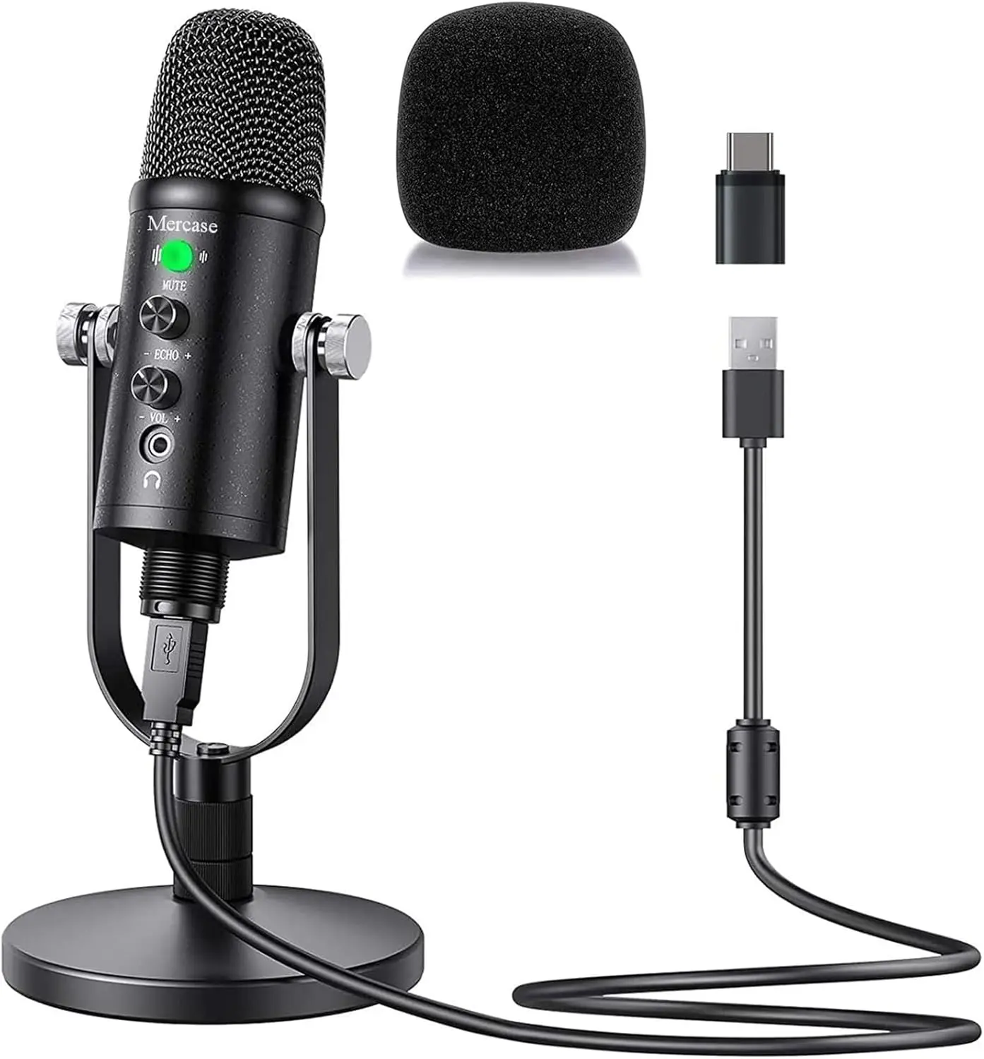 Mercase USB Condenser Microphone with Noise Cancellation, Mute Button, Plug-and-Play Audio - USB Type A Mic for PC, Laptop, Mac, Smartphone, Android, PS4/PS5 - for Podcast Setup, Recording, Father's Day Gift