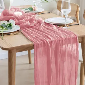 Light Bali Fabric Table Runner, Plaid Pleated Tablecloth for Party Decor, Available in 1pc/6pcs/10pcs, Elegant Event Accessories