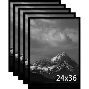 24x36 Poster Frame Black 5 Pack, Poster Frames 24 x 36 inches or 24x36 Picture Frames with HD Plexiglass Durable and Scratch-proof for Horizontal or Vertical Wall Mounting.