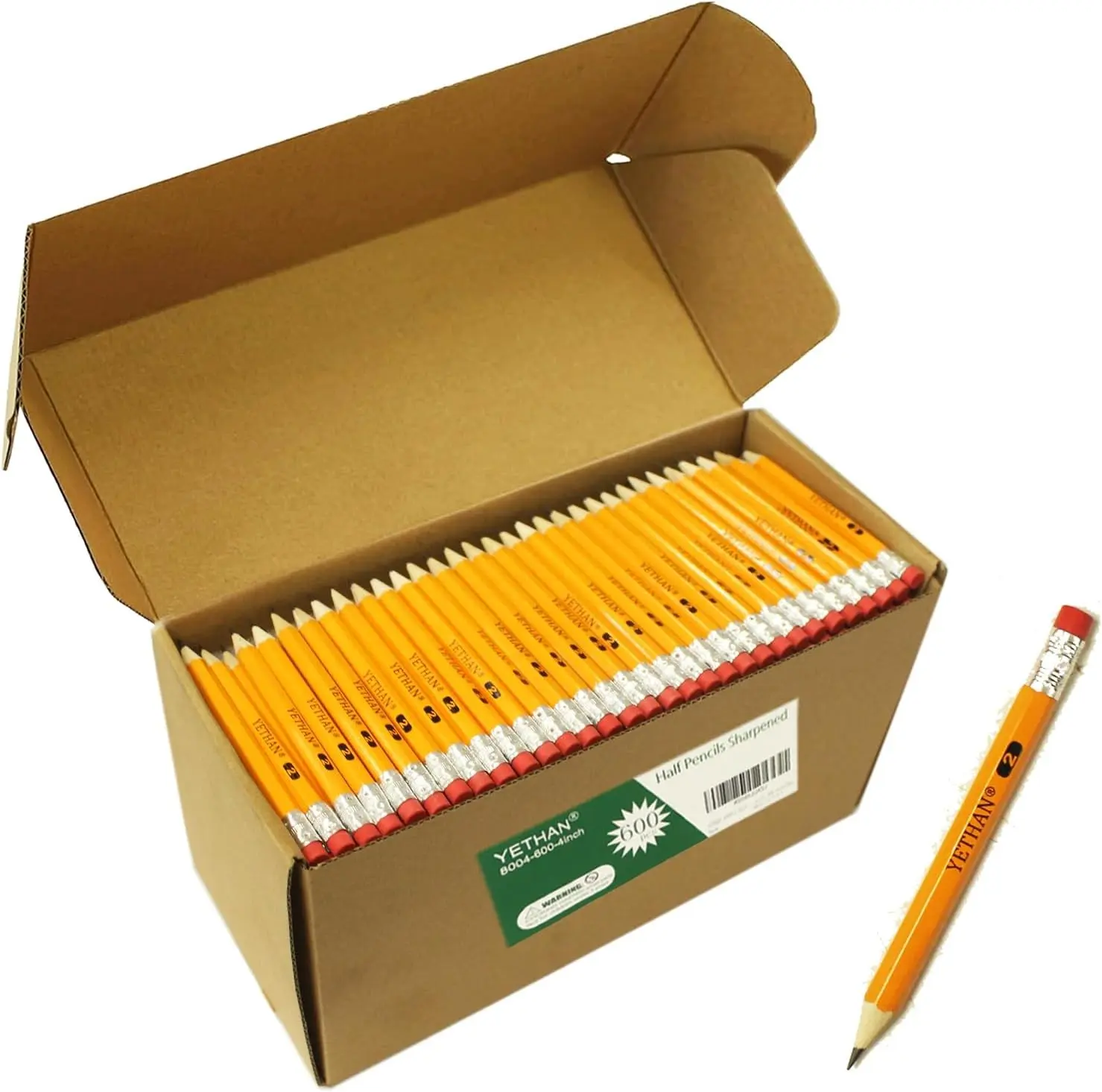 600Pcs Pre Sharpened 2# HB 4" Mini Golf Pencils with Eraser Tops, Hexagon Half Wooden Pencils for Back to School Office, 600 Count per Box