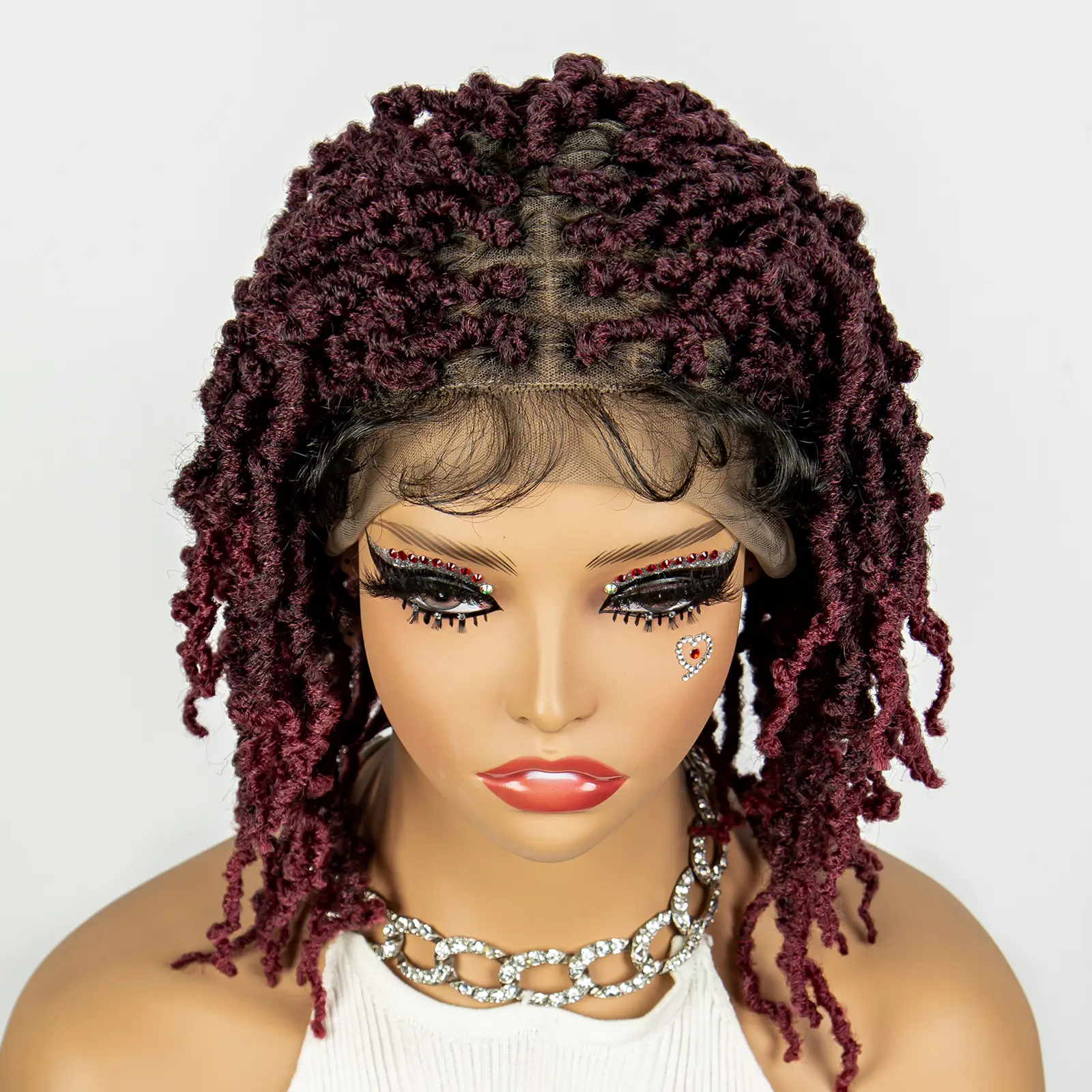 9*6 HD Lace Knotless Twist Braided Wig for Women,14inch Ombre Black Burgundy Twist Braid Wig Breathable Wig Cap