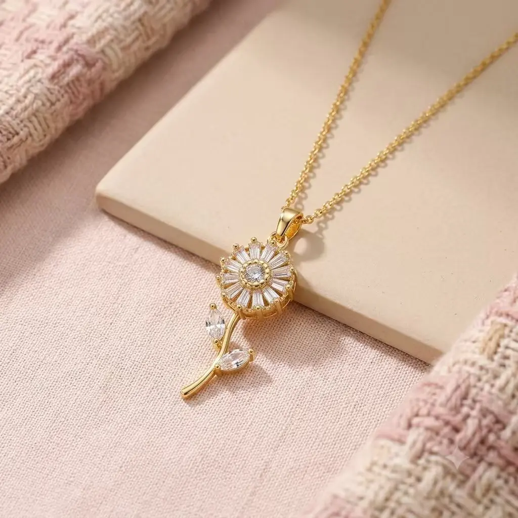 ERXFBGG Women's Alloy Flower Crystal Rotatable Pendant Necklace - Fashion Costume Jewelry for Party, Daily Wear, Birthday Gift