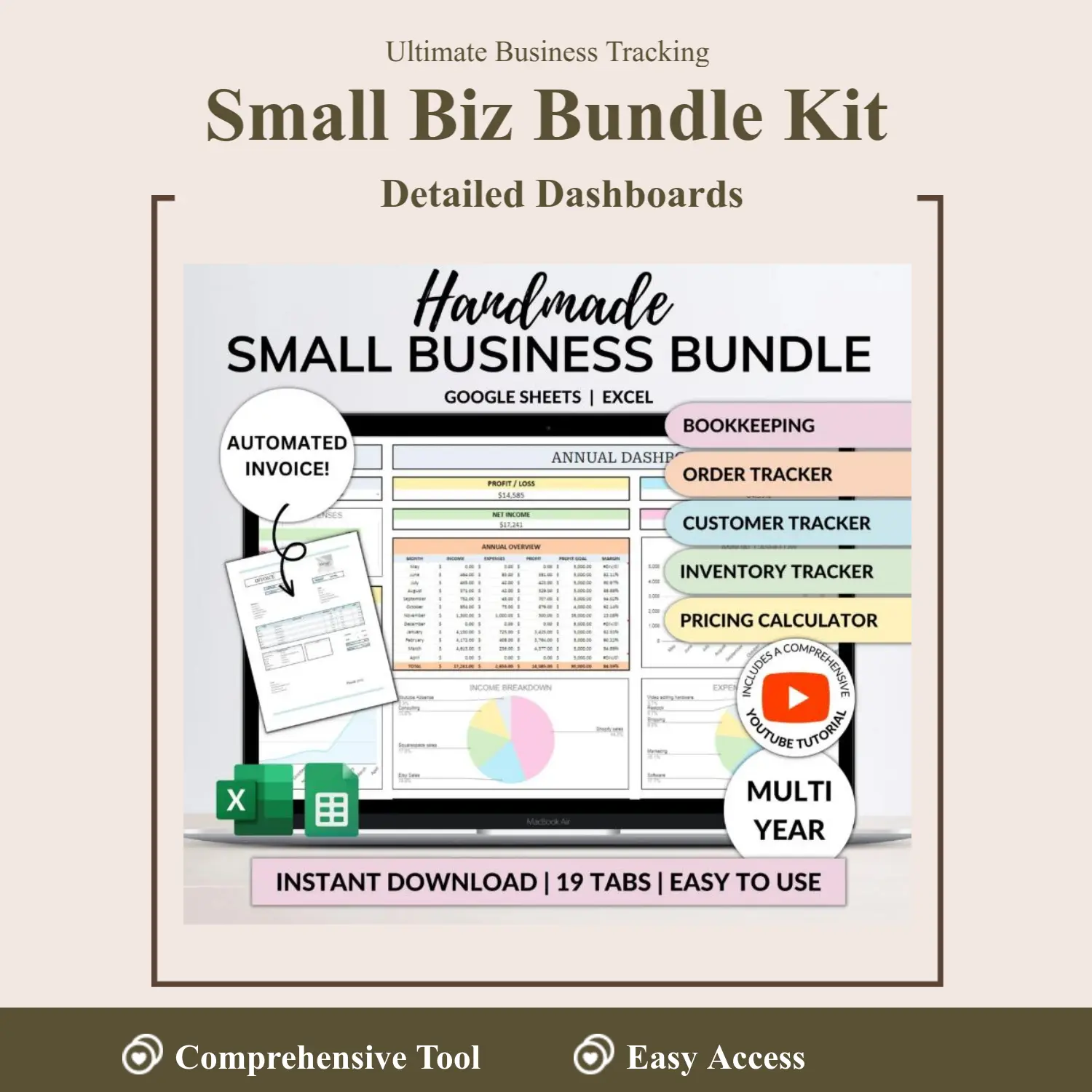 2026 Small Business Office Planner Bundle - Google Sheet & Excel Tool with Inventory Tracker, Order Tracker, Handmade Product Pricing Calculator, Monthly Bill Organizer Planner (Instant Digital Download, Paperback)