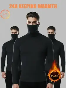 3PCS Men’s Ultra High Neck Thermal Compression Tops – Lightweight Fleece-Lined Base Layer, Stretchy Slim Fit Long Sleeve Shirts for Winter Training, Running, Gym, or Daily Layering Wear