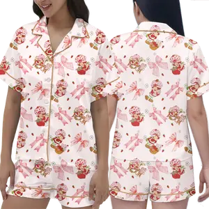Valentine Strawbery Shortcakee Cartoon Short Pajamas Set, Bery Bity Adventures Loungewear, Gift For Girlfriend, Retro Merch Comfy Sleepwear | TS140126.R2548.ID00