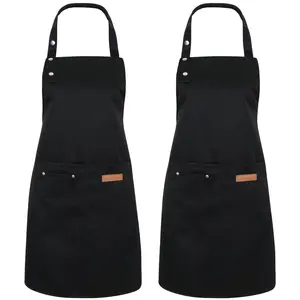 Set of 2 Black Aprons - Adjustable & Pocketed for Cooking, Grilling, Baking and Arts