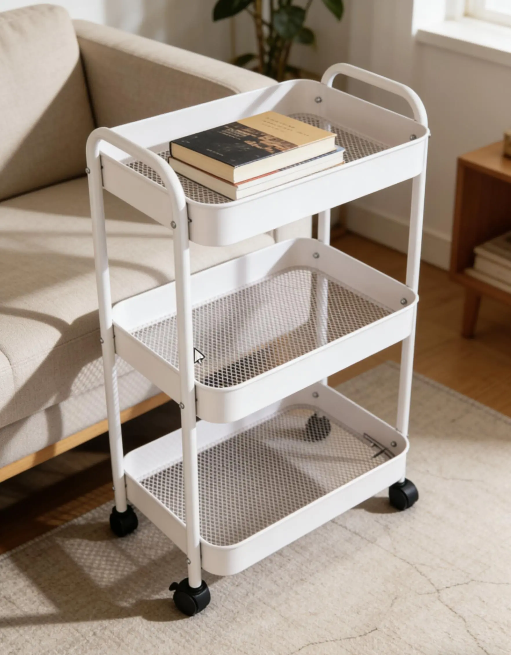 3-tier rolling storage cart organizer with lockable wheels, metal mesh utility trolley, mobile multi-layer shelving unit for bathroom, kitchen, bedroom, office, nursery, makeup storage