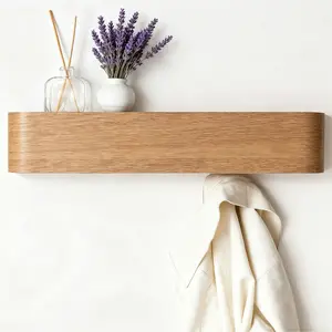 Hidden Wooden Wall Mounted Coat Rack, Simple Fashion Design, Wood & Iron Hook for Clothes, Hats, Keys, Suitable for Living Room Entryway Bedroom, Wall Mounted Holder, Wooden Wall Shelf