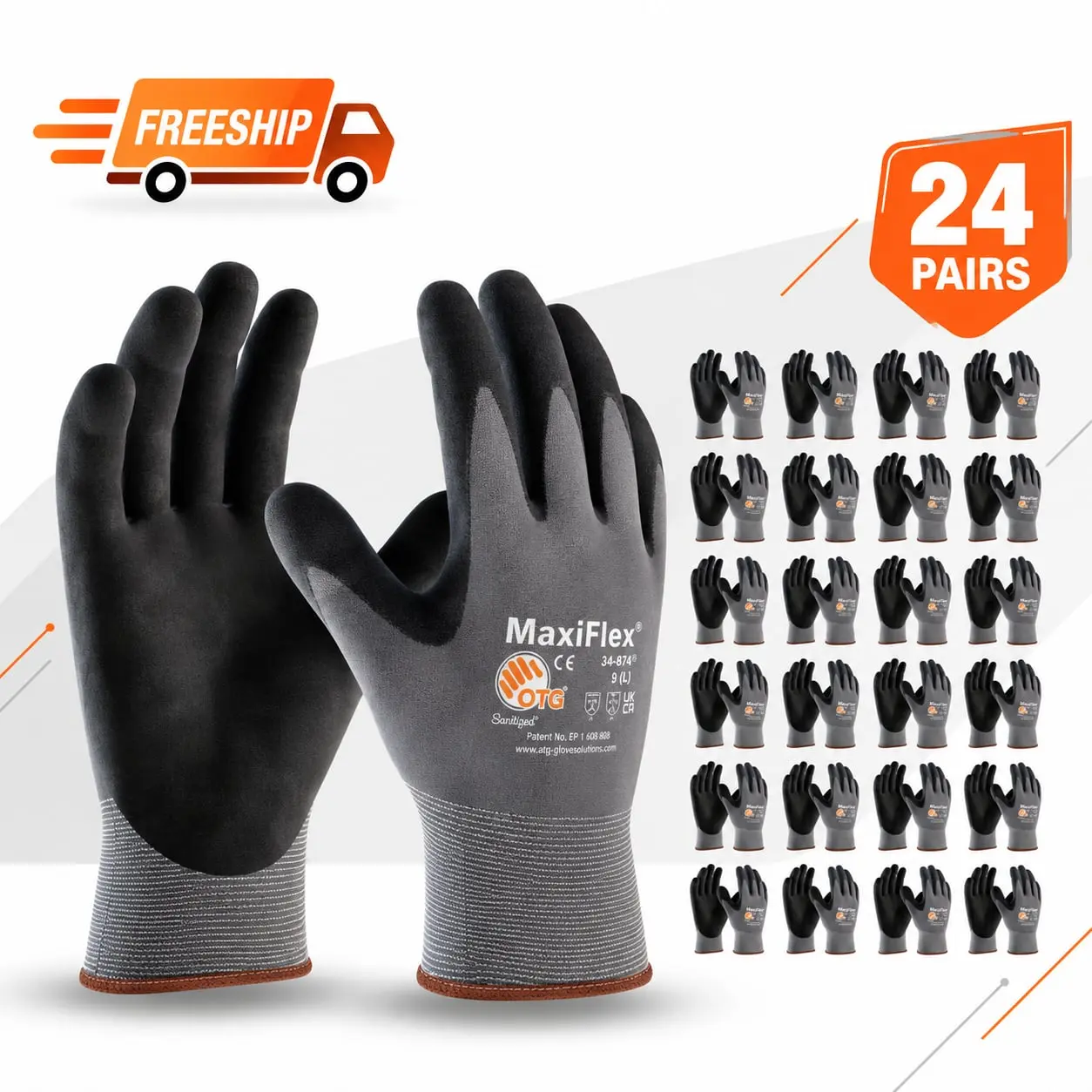 24 Pairs - Safety Works Maxiflex Ultimate Nitrile Glove  Maxi Gloves PIP - Maxi Flex Gloves - Work Gloves Breathable MaxiFlex glove