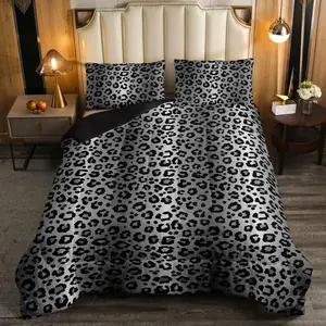 Leopard Printed Comforter Set,Africa Cheetah Print Bedding Set,Safari Animal Comforter,Silver Gray Black Duvet Set,Reversible Quilt Twin Size