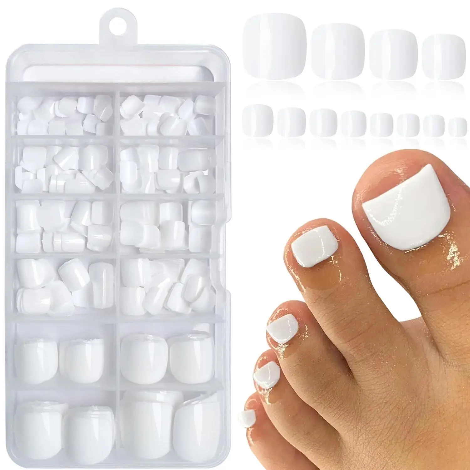 DIY Home Nail Art Solid Color Square Fake Toenails, 120pcs/set 12 Sizes Short Press on Toenails, Glossy False Toe Nails for Women & Girls, DIY Nail Kit