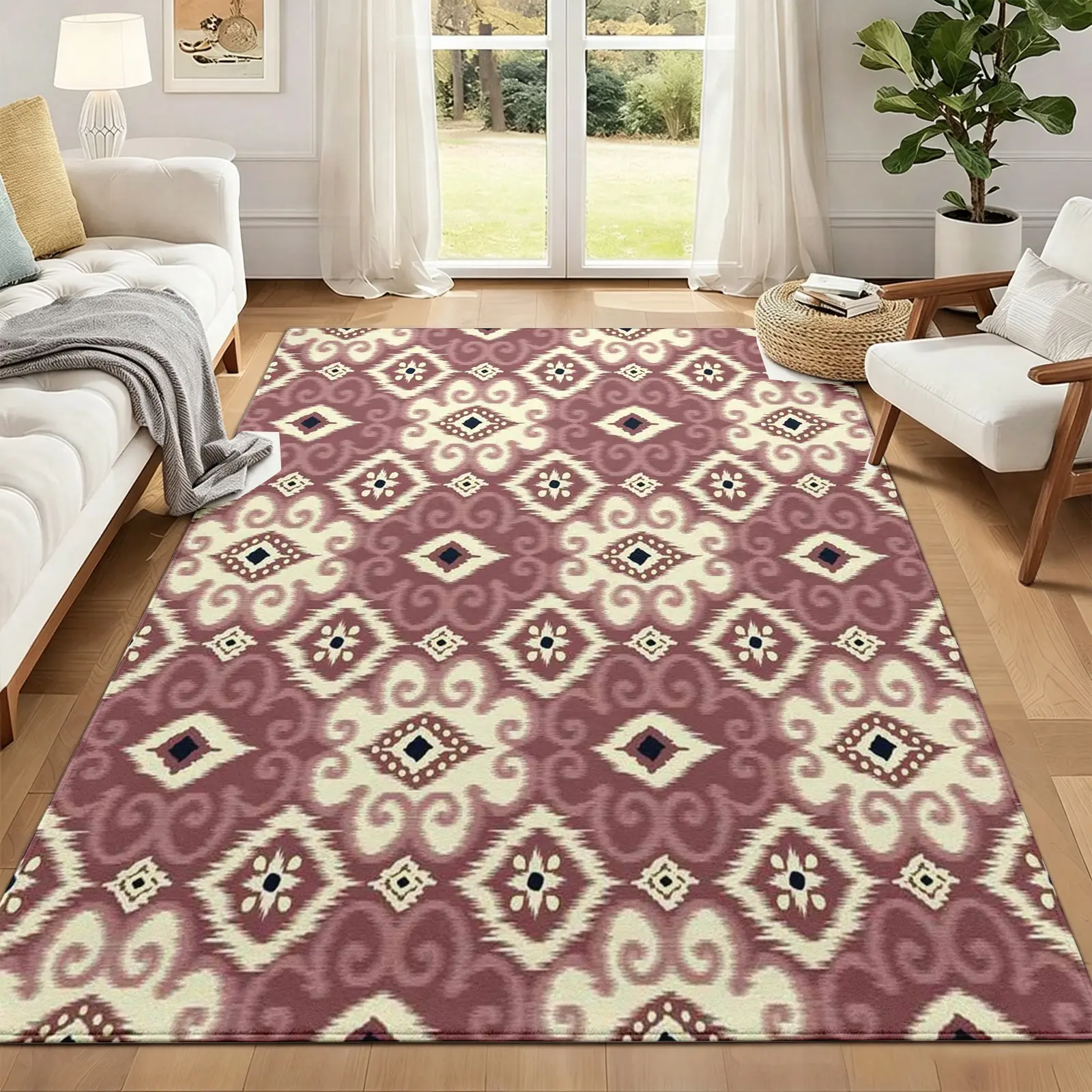 Tribal Diamond Area Rug with Foldable Low Pile, Machine Washable Soft Plush Carpet and Durable Non-Slip Backing, Versatile Floor Covering for Living Room Bedroom Office and Dining Room Decor (Tribal Home Decor)