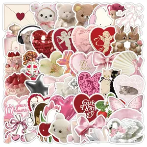 Cute Heart & Bear & Bow Pattern Sticker, Self Adhesive Decorative Stickers, DIY Decals for Water Bottle, Laptop, Cellphone, Phone Case, Accessories, Scrapbooking, Journal Making, Protector