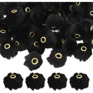 50-Pack  Faux  Po Po Beads, 2c(0.8in) Soft Fuzzy Spacer Bead for DIY Craft/ aking/Pens//Handicrafts, Colorful Bulk Puff Beadable Ites [Black]