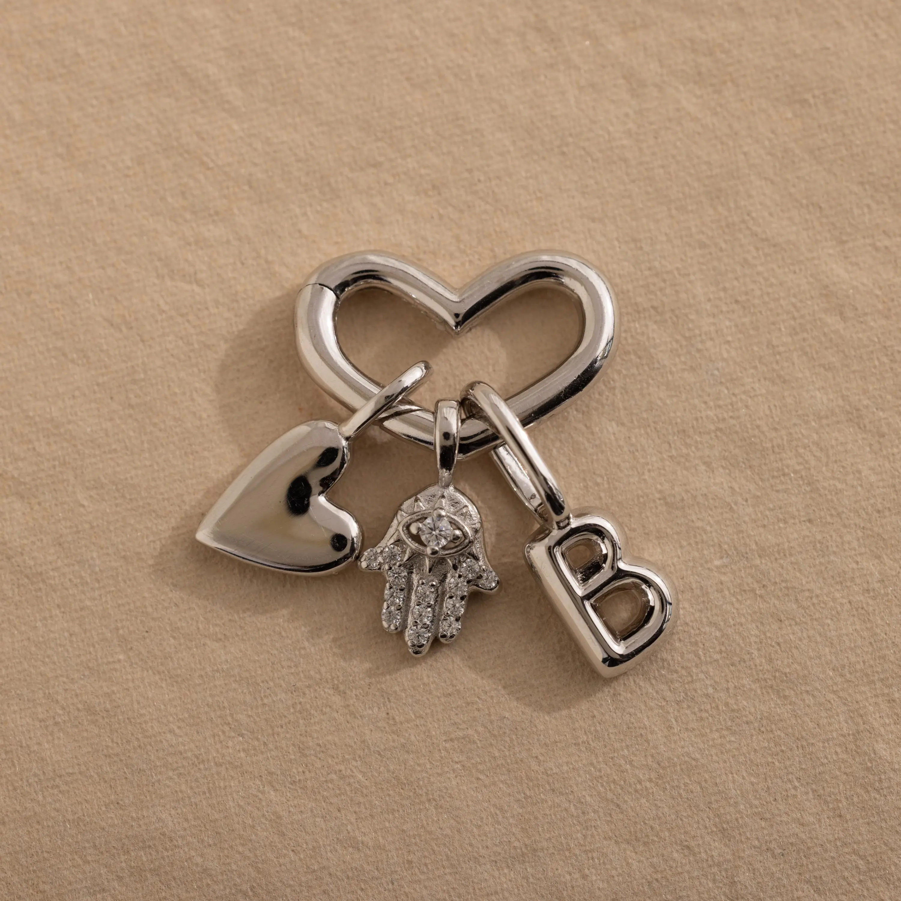 Silver Carabiner Charms by Caitlyn Minimalist - Dainty Silver Necklace Charms - Oval, Circle, Heart, Horseshoe Charm Holder for Bracelet - Trendy Silver Jewelry - Girlfriend Gift