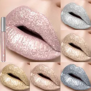 Metallic Glitter Liquid Lipstick Makeup Waterproof Lip Gloss Long-lasting Shimmer Metal Diamond Lip Glaze Tint Charming
