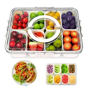 Snackle Box Container Snack Box - Divided Serving Tray with Lid & Handle Food Storage Organizer for Fruit Candy Taco Charcuterie Boards Veggie Trays for Party Picnic Road Trip Travel Beach Kitchen Essentials Housewarming Gift Ideals