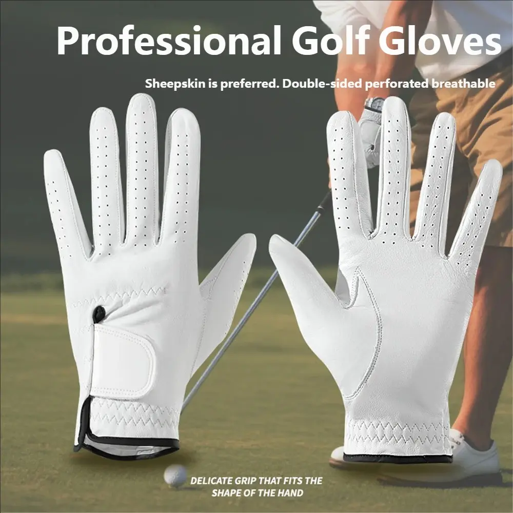 Men's Sheepskin Golf Glove Left Hand Single Piece Durable Breathable Anti-Slip Genuine Leather Pro Golf Gloves for Women Golf Accessory