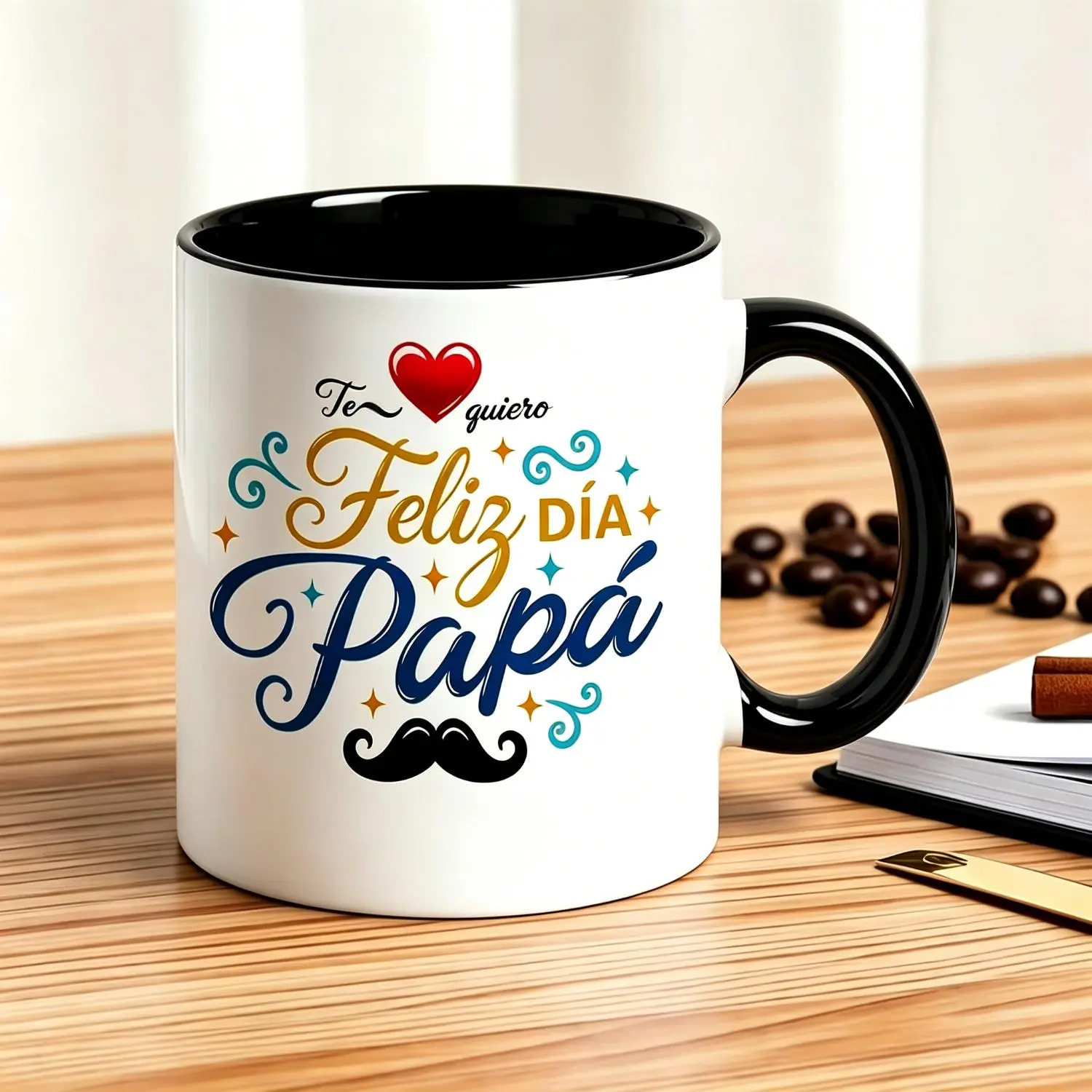 Heartfelt 11oz Ceramic Mug with Cute Spanish Father's Day Mustache Love Text Design - Perfect Gift for Dad On Father's Day, Birthday, Christmas, Daily Coffee Or Tea Cup, Durable Ceramic Cup