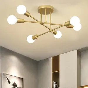 Nordic Iron Art Living Room Light, Home Decor, Multi-Color Six-Light Pendant Lamp, Industrial Style Ceiling Light, Pole Mount Installation