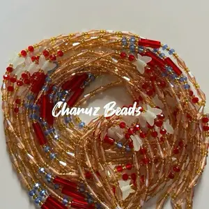 Exotic Rice Waist Beads Handmade Beaded Belly Chain with Tube & Butterfly Accents 45 Inches Adjustable for Various Waist Sizes
