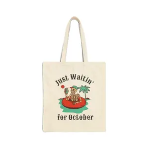 Just Waitin for October Tote Bag, Funny Halloween Tote Bag