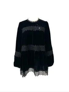 Velvet blouse stitching lace elegance S0818