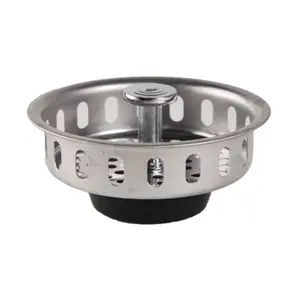 Kitchen Sink Stainless Steel Basket Strainer Replacement with Flat Bottom Rubber Stopper 3-1/2 Inch Indoor & Outdoor Chrome Finish Durable Easy to Clean