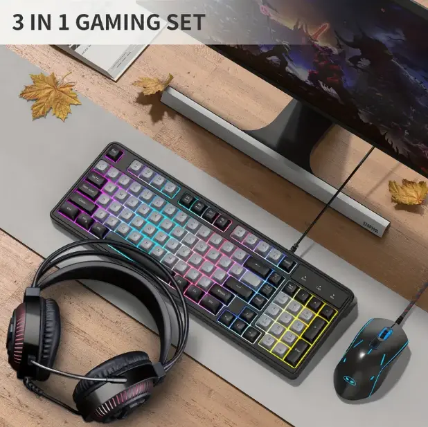 MageGee Wired Gaming Keyboard And Mouse Headset Combo, Rainbow LED Backlit Wired Keyboard, Over Ear Headphone With Mic Headset, Rainbow Backlit Gaming Mice For PC, Laptop, Mac, PS4, Xbo