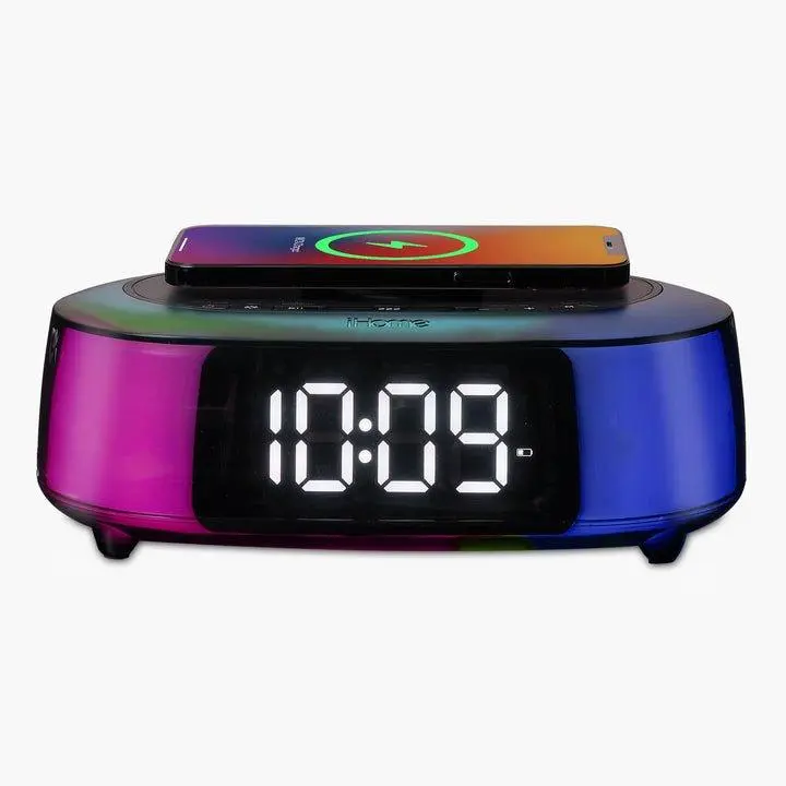 Home Decor Alarm Clock Radio (iBTW282) - Fast Wireless Charging, Bluetooth Speaker, 2 USB Chargers, LED Display Decor Alarm Clock