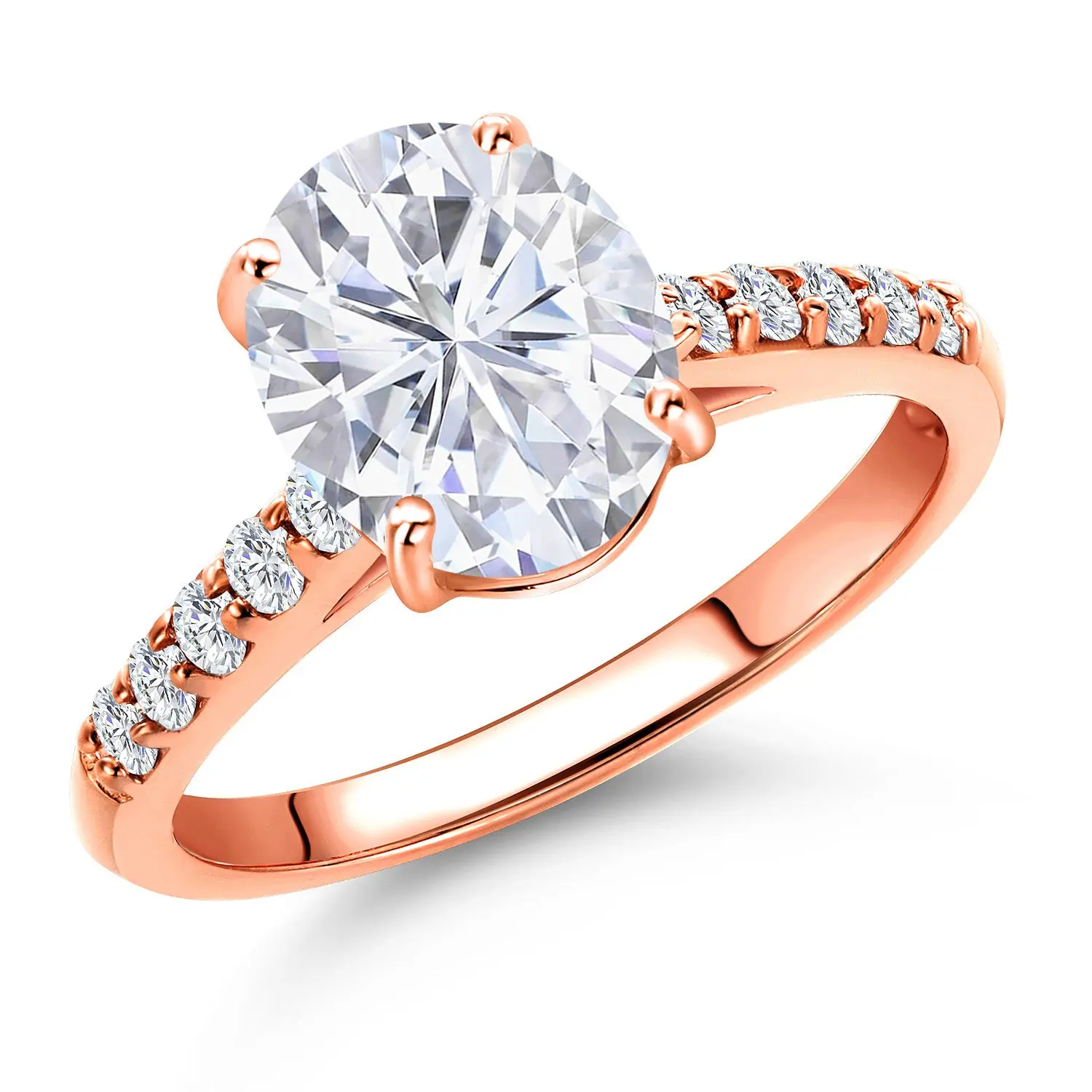 10K Rose Gold Oval 9X7MM Gemstone Birthstone and Lab Grown Diamond Engagement Ring For Women | Wedding Anniversary Promise Ring For Women | Size 5,6,7,8,9
