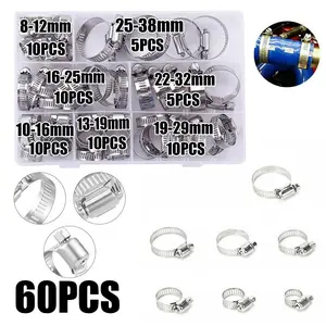 60pcs Stainless Steel American Style Hose Clamps, Clamp Set, No Screwdriver Included, Durable and Reliable Fastening Solution