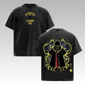 Koro Sensei Vintage Oversized Washed T-Shirt, Assassination Classroom 3-E Graphic Tee, Retro Anime Streetwear for Men and Women Neck Soft Cotton Streetwear Clothes, AnieWear (Unisex)
