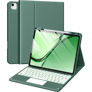 for iPad Air 13 Inch & Pro 12.9 Case with Keyboard - Multi-Touch Trackpad, 7 Colors Backlit, Detachable Folio Keyboard Cover for iPad Pro 12.9 (6th, 5th, 4th, 3rd gen), Air 13 M3/M2,Pine Green