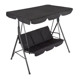 3-Seat Outdoor Patio Swing Chair, Adjustable Canopy, Heavy Duty Steel Frame, Breathable Fabric, Armrests, 600 lbs Capacity, for Garden, Poolside, Backyard, Porch