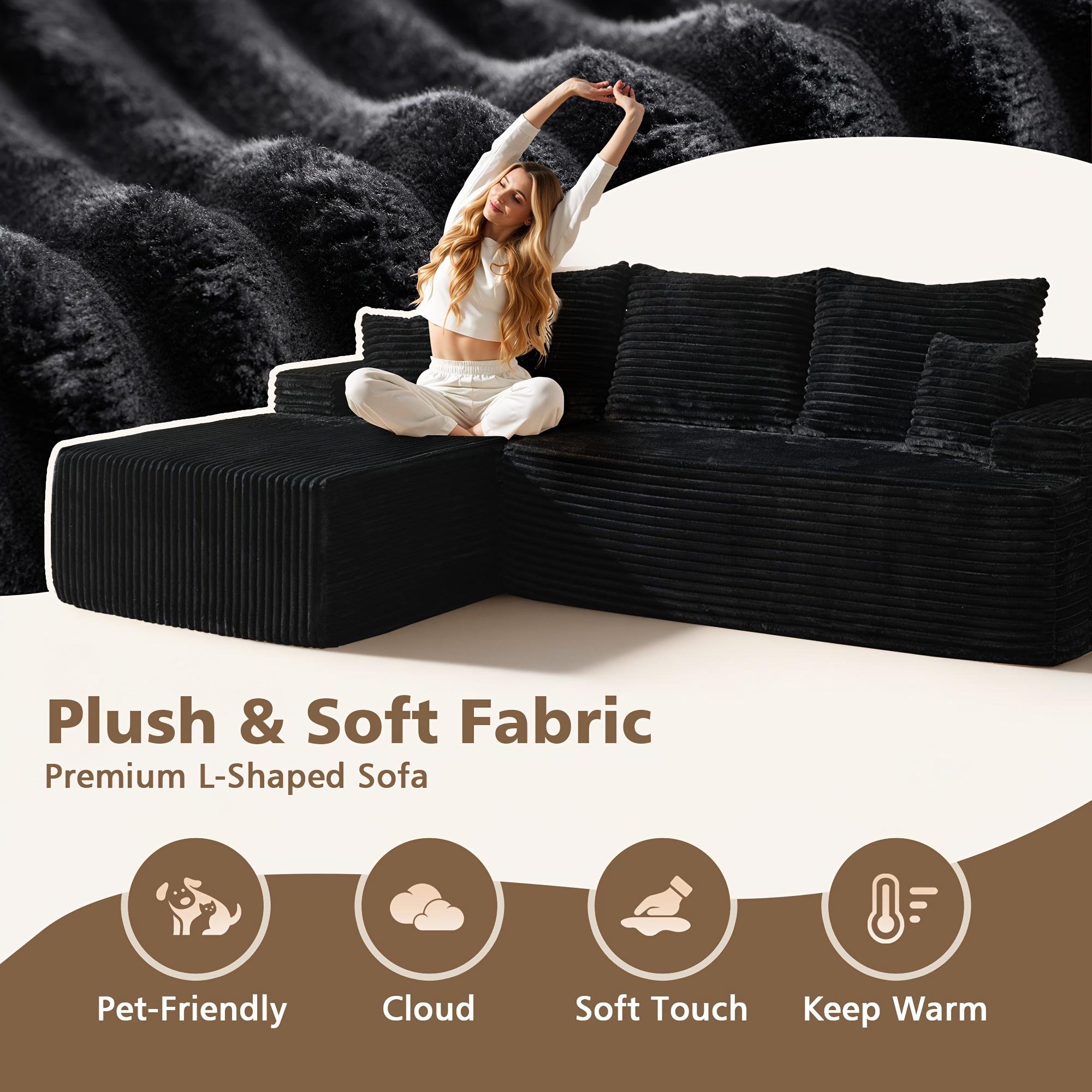 Extra-large Living Room Sectional Sofa, L-shaped Couches Set-(Chaise Lounge + Armchair), Frameless Modular Sofa with Plush Fabric And Foam Filling, Comes with 3 Backrests And 2 Small Cushions, some Color Options, No Asembly Required cloud couches