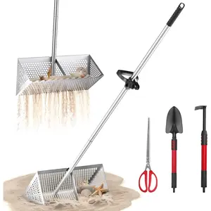 52-Inch Heavy Duty Beach Rake with 16-Inch Large Basket Sand Crab Catcher, Pull Ring & Ergonomic Handle, Ideal for Collecting Sand Fleas & Seashells
