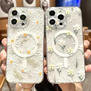 Fashion Simple Flower Compatible with iPhone 16 15 Pro Max Plus 14 13 12 mini 11 X XR XS Beautiful Gift Durable shockproof Anti-Scratch PC Protective Case Design Offers Shockproof Supports Magnetic Wireless Charging