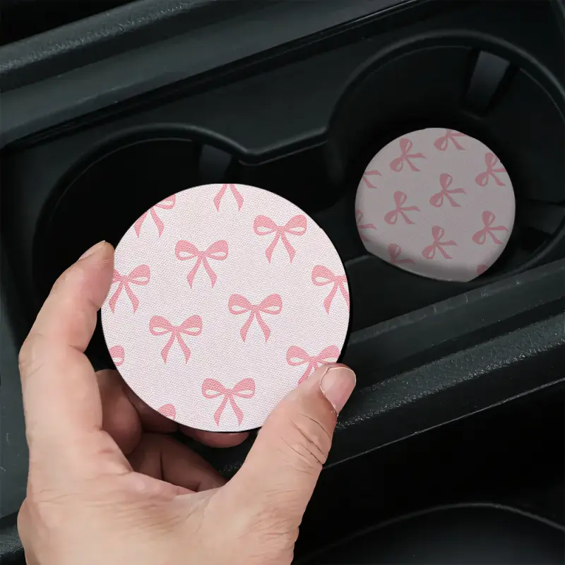 Luxury Bow Pattern Car Coasters, Trendy Tiktok Cute Car Accessories (2/4 Pieces), Birthday Gift, Holiday Gift, Christmas Gift, Valentine's Day Gift, Car Decor Gift, Car Decorations, Vehicle Decoration