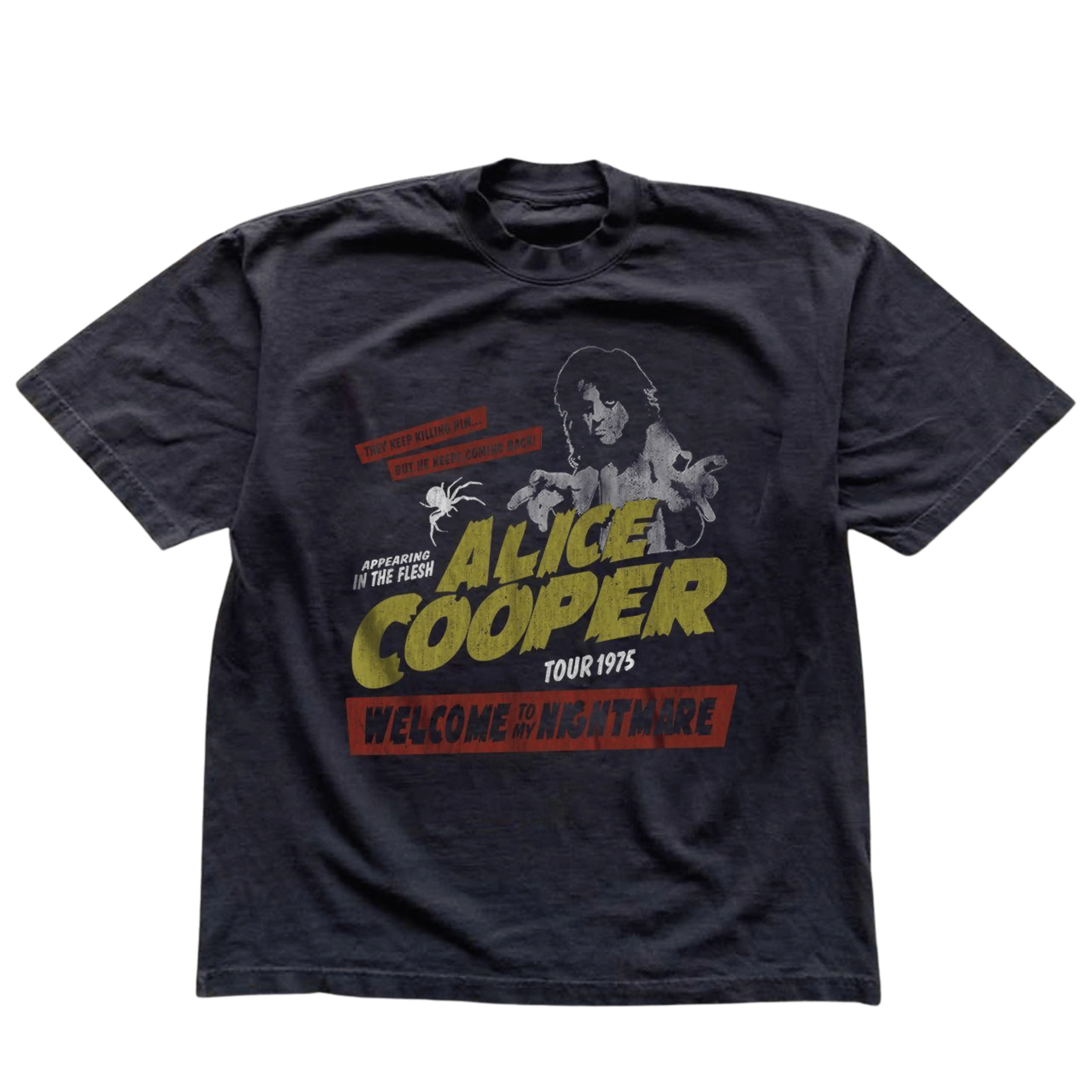 Gildan Men's and Women's T-Shirt, Vintage Style Alice Cooper Tour Graphic Tee, Unisex Casual Top, 1975 Welcome To My Nightmare Rock Shirt, Retro Classic Metal Concert Apparel, Matching Couples Outfits, Unique Birthday Present, Premium Cotton, Menswear