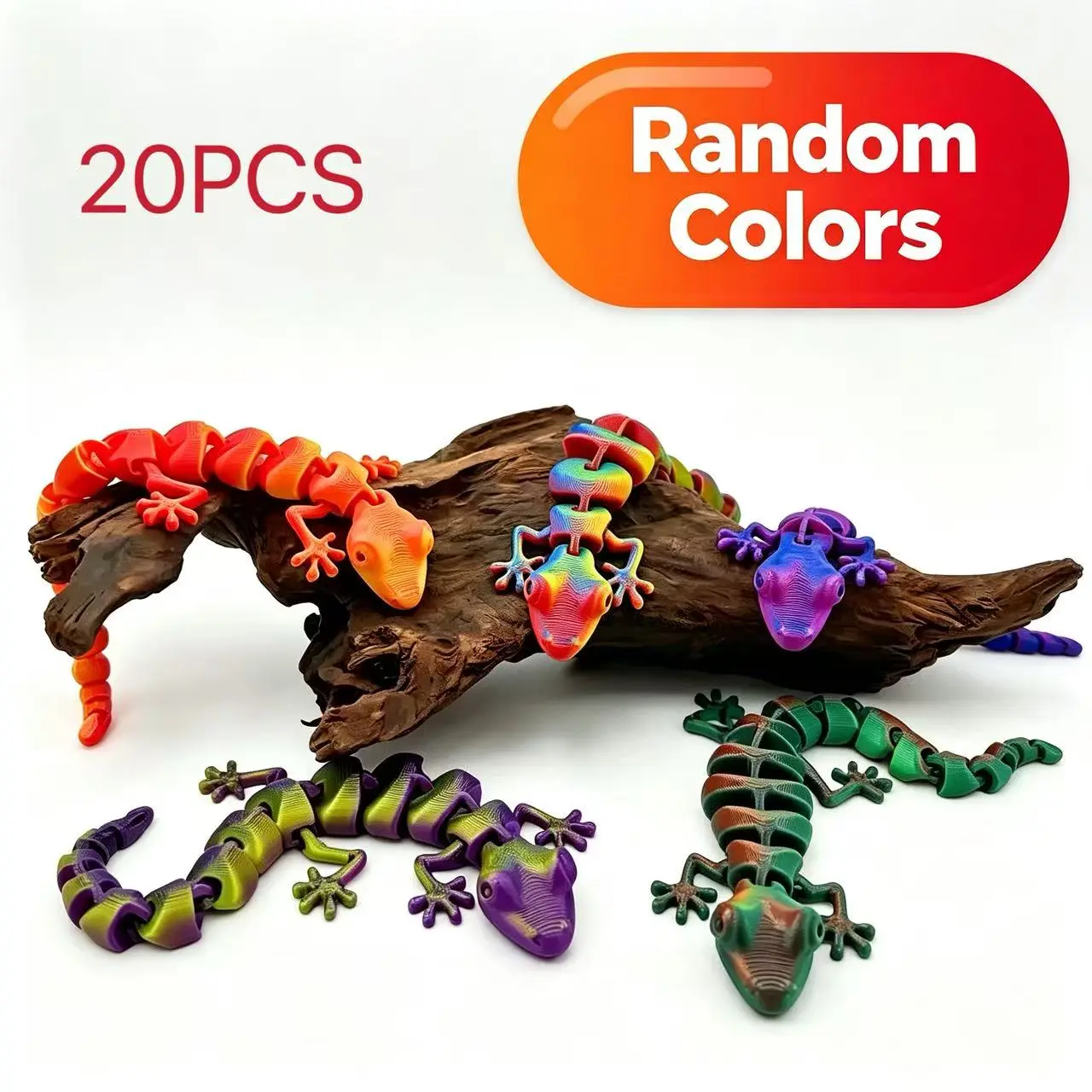 20 Random Colors 3D Printed Articulated Lizard Toy, Cute Collectible Figurine, Modern Art Desktop Decor, Creative Gift for Friends
