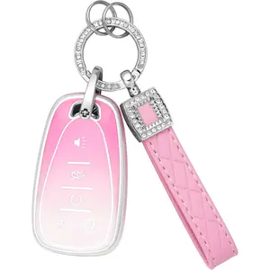 Key Fob Cover fit for Equinox Malibu Traverse Blazer Camaro Accessories Bling Keychain Case Shell 5 Button Gradient Pink Cute Girly TPU