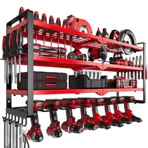 Nattydot Tool Organizer Wall Mount Garage Tool Storage 4 Layer Cordless Tool Organizer with 8 Drill Holder Garage Utility Shelve Gift for Men