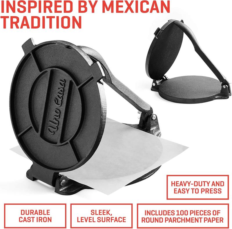 Cast Iron Tortilla Press 8 Inch - Bundle of Skillet for Roti / Comal Pan, Tawa / Dosa Pan Pataconera, Comales para Tortillas