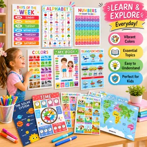 18 Colorful Educational Posters, Double-Layered Laminated Waterproof Alphabet Number Charts for Toddlers, Preschool Classroom Wall Decor & PreK Learning Materials