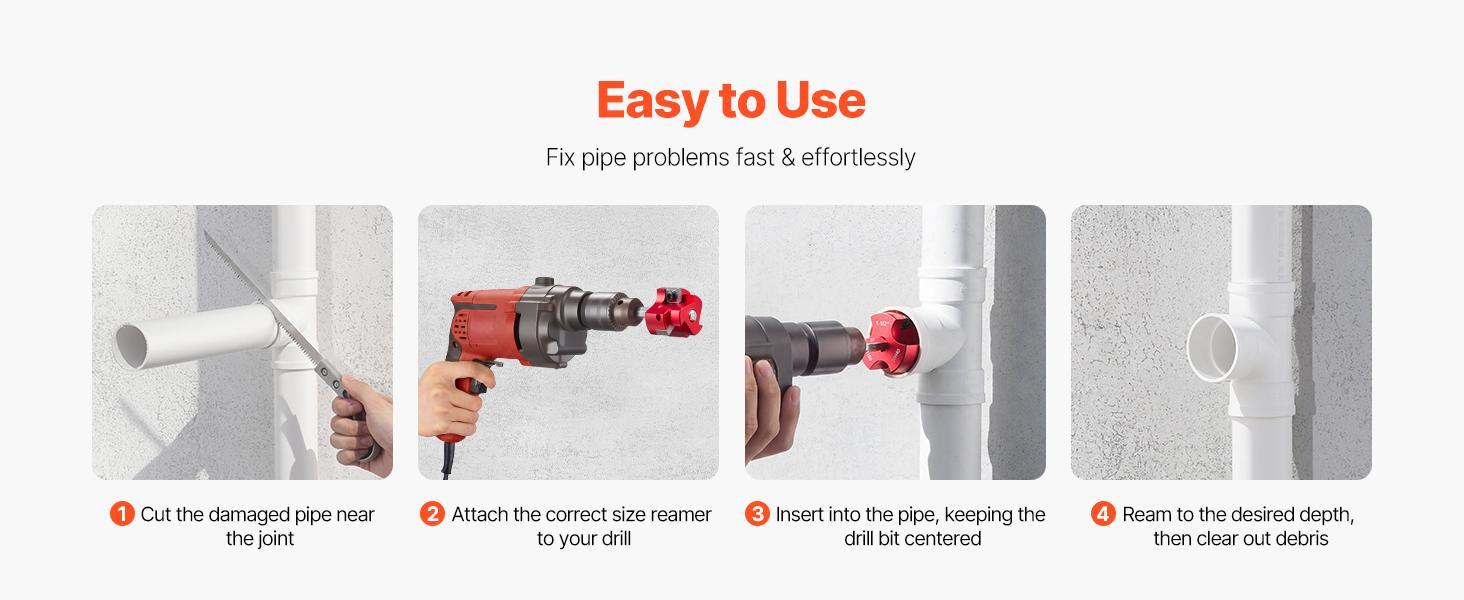 VEVOR 7-Piece Rust-Resist PVC Pipe Cutter Tool Kit - 3 Blades, Plastic Cutter, Fitting Socket Saver, Hex Wrenches, 90° Blade Rotate - Multi-Size 1/2"-4" Pipe Fit, 1/2" Standard Drill Compatible - Aluminum Alloy Frame, For SCH40 ABS CPVC Vent Drain Lines