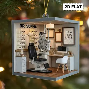 Personalized Optometrist Ornament, 2D Flat Eye Doctor Office Acrylic Christmas Ornament, Custom Name Gift for Eye Care Professional
